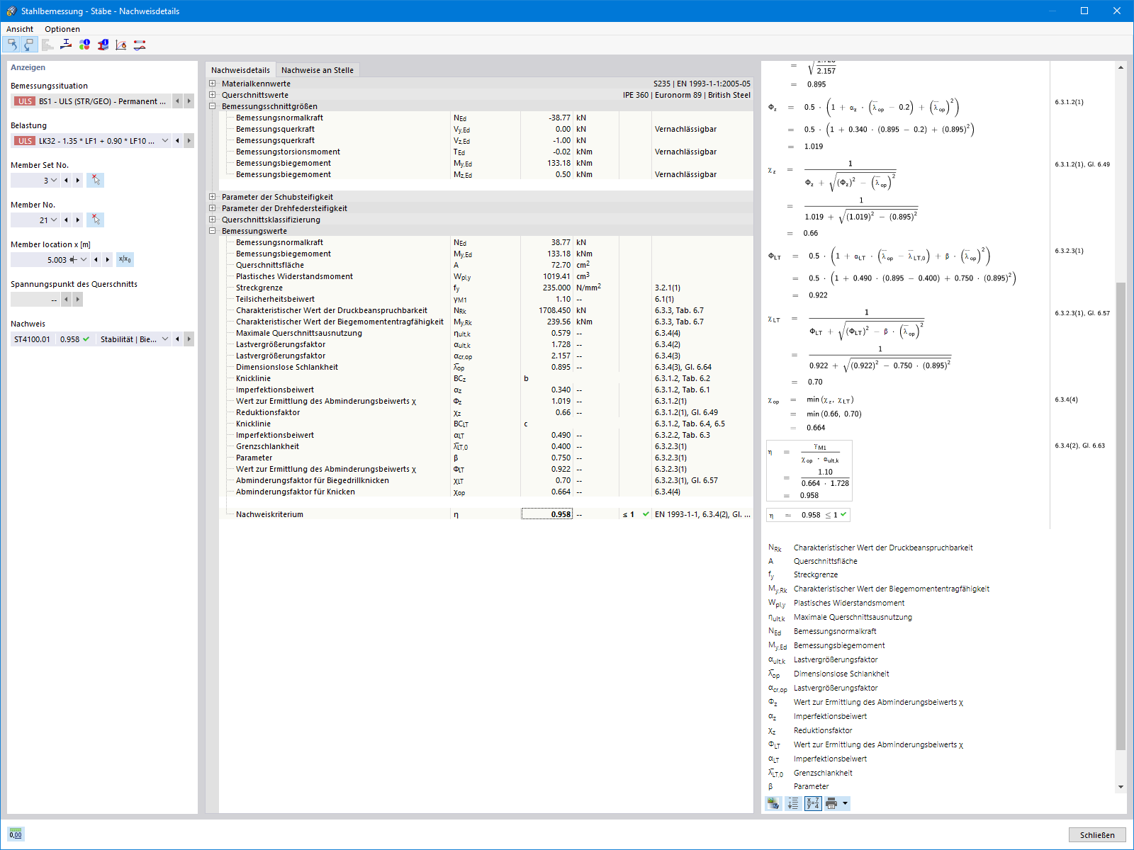 Nachweisdetails Stäbe mit Nachweisformeln