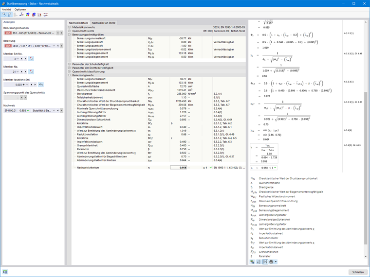 Nachweisdetails Stäbe mit Nachweisformeln