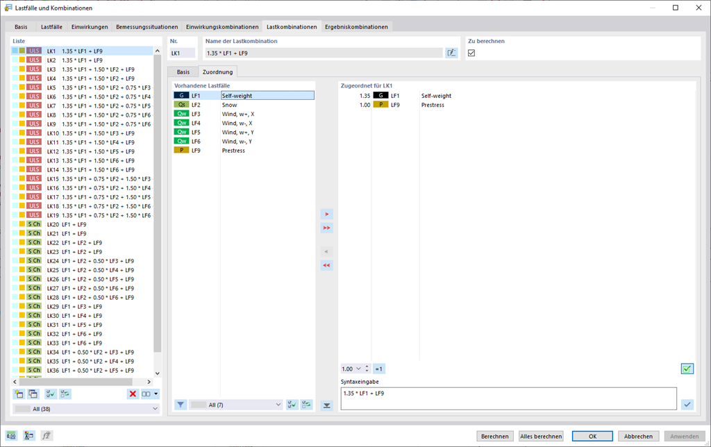 Feature 001985 | Automatisch generierte Lastkombinationen