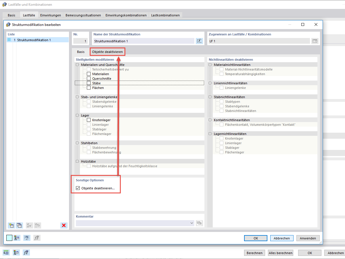 FAQ 005052 | Wie kann ich bestimmte Objekte wie Stäbe, Flächen, Auflager lastfallweise deaktivieren?