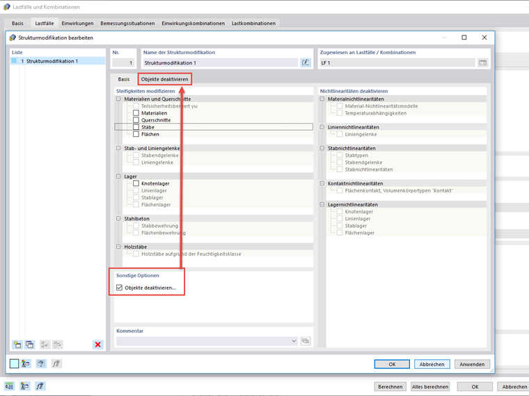 FAQ 005052 | Wie kann ich bestimmte Objekte wie Stäbe, Flächen, Auflager lastfallweise deaktivieren?
