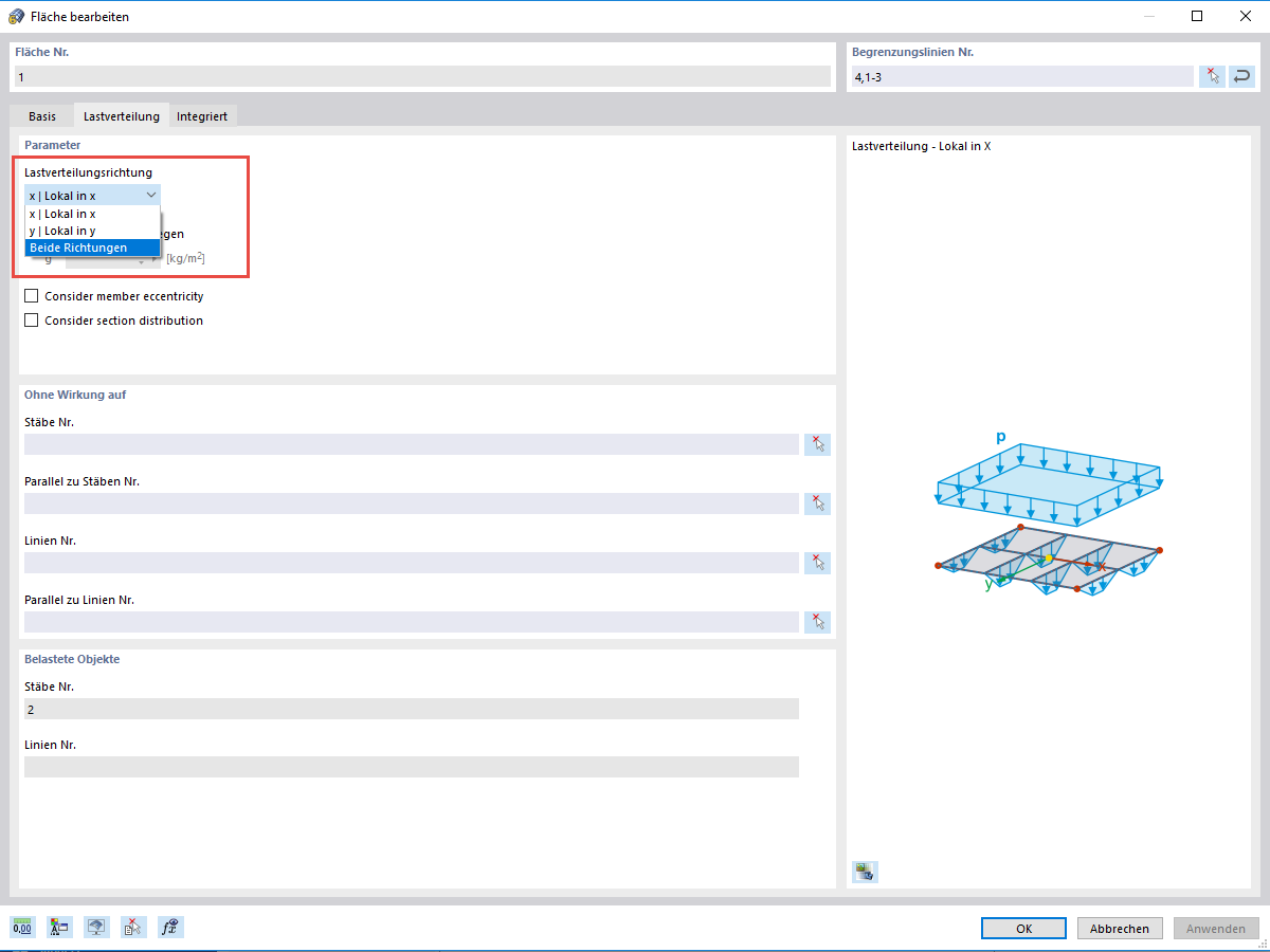 FAQ 005057 | Ich habe ein Trägerrost mit Stäben in X- und Y-Richtung. Nach dem Aufbringen einer Last mittels Flächentyp "Lastverteilung" werden nur Stäbe in einer Richtung belastet.