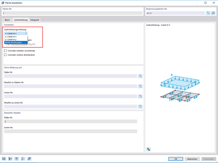 FAQ 005057 | Ich habe ein Trägerrost mit Stäben in X- und Y-Richtung. Nach dem Aufbringen einer Last mittels Flächentyp "Lastverteilung" werden nur Stäbe in einer Richtung belastet.