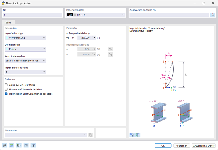 Dialog 'Neue Stabimperfektion'