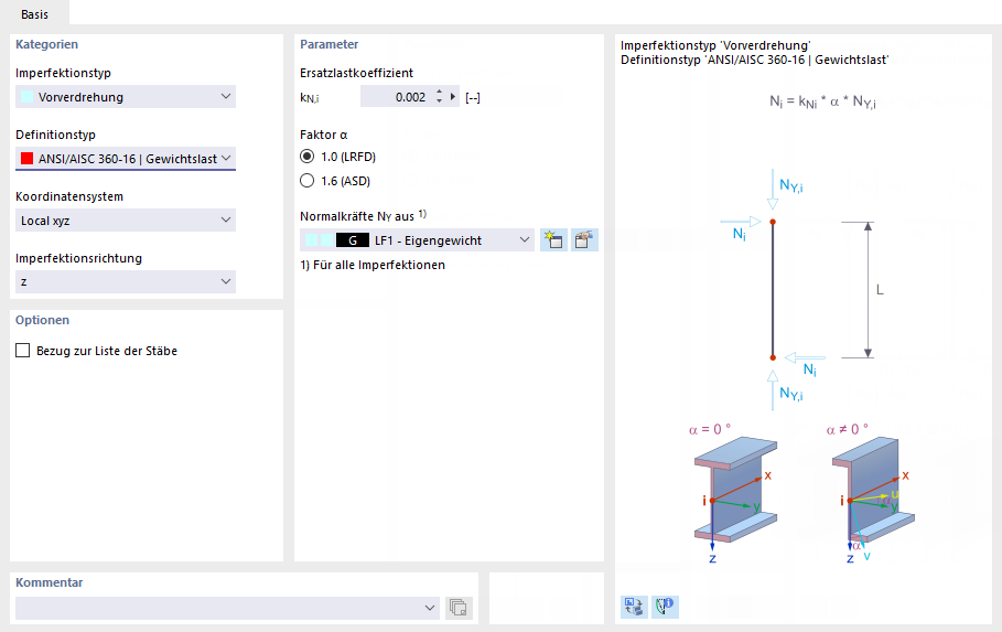 Parameter für Vorverdrehung nach ANSI/AISC