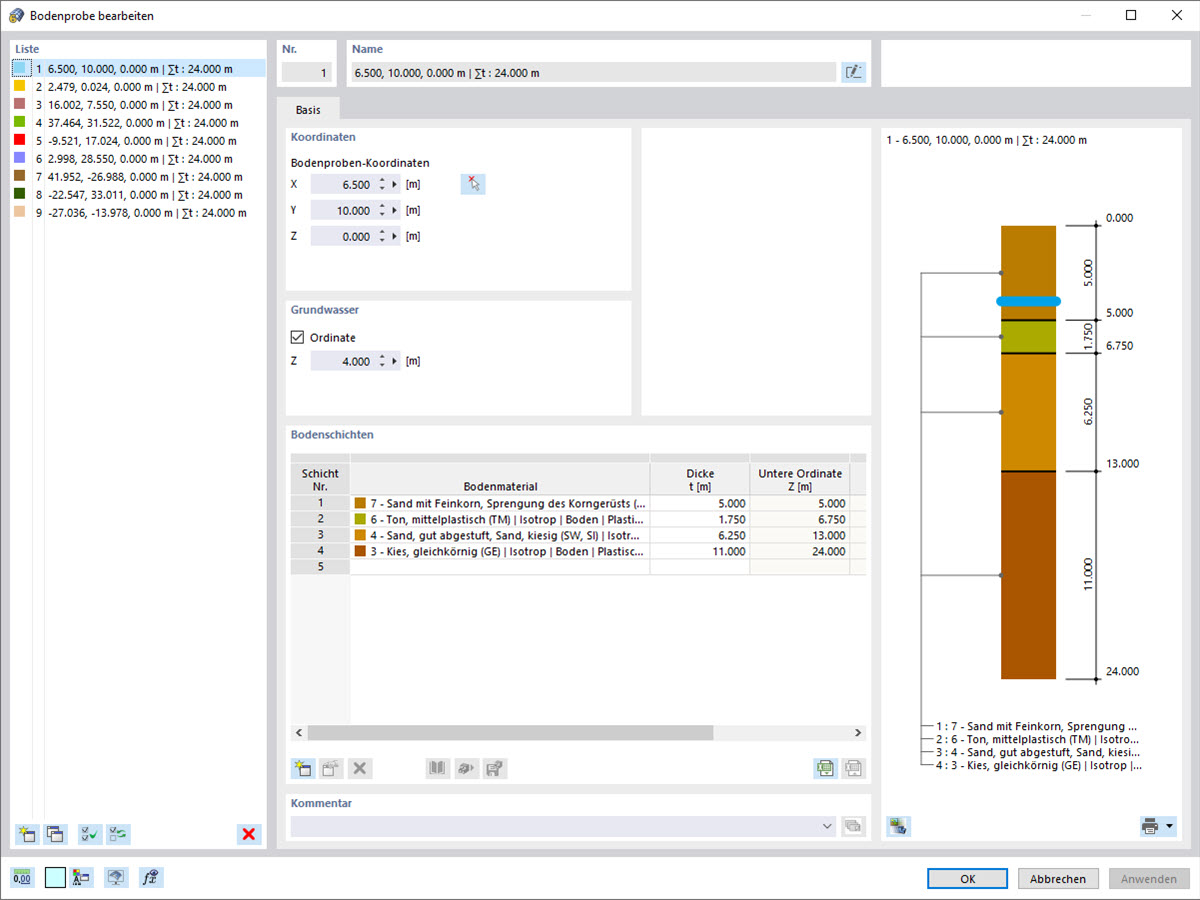 Eingabedialog Bodenproben