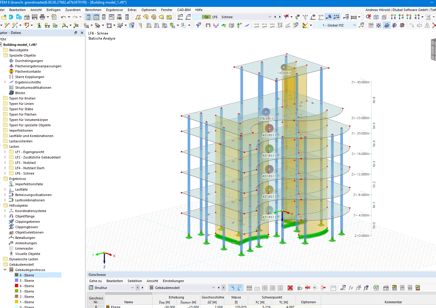 Grafische Darstellung der Geschossinformationen