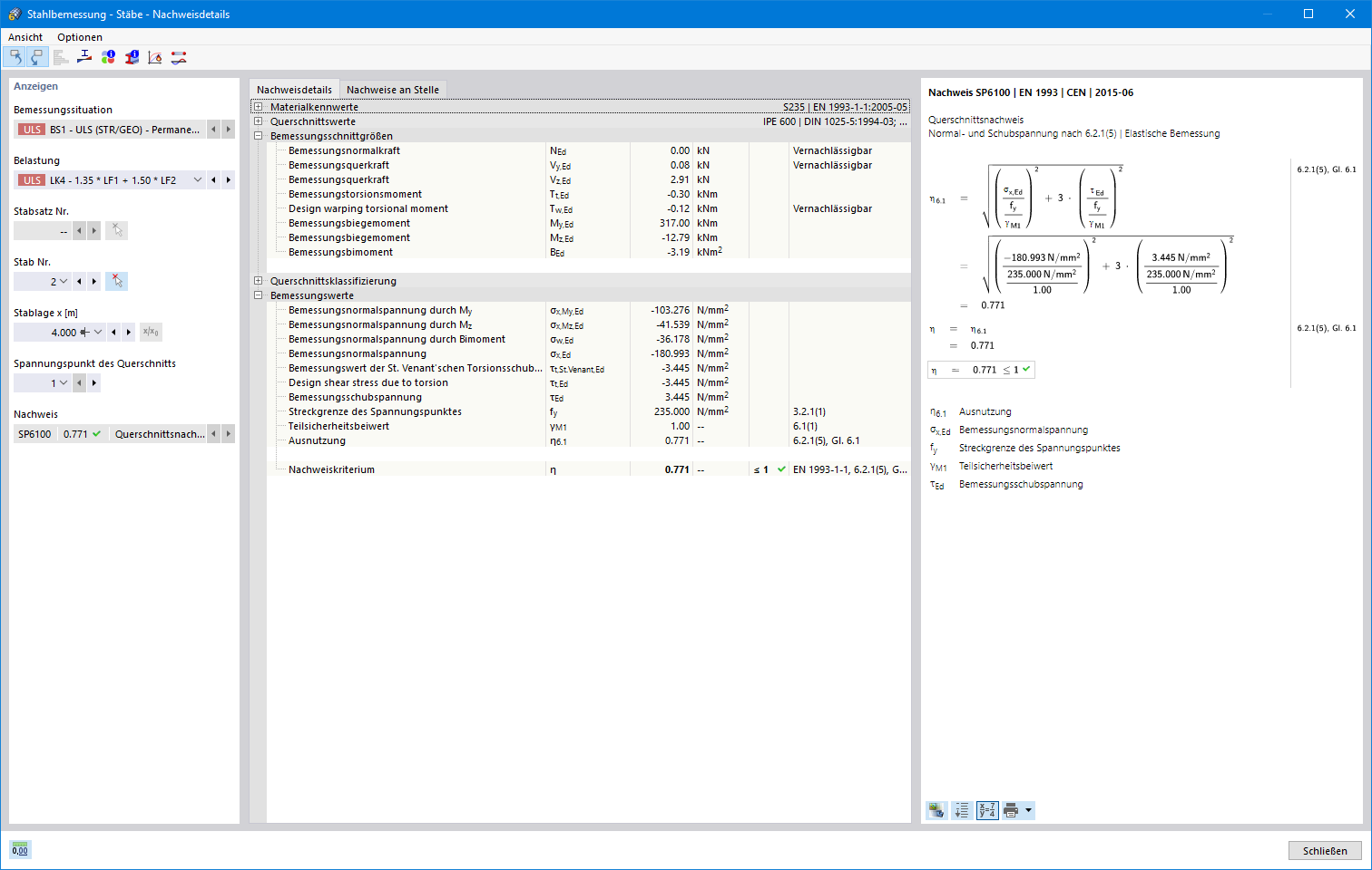Nachweis unter Berücksichtigung der Wölbrafttorsion