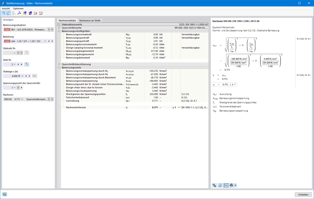 Nachweis unter Berücksichtigung der Wölbrafttorsion