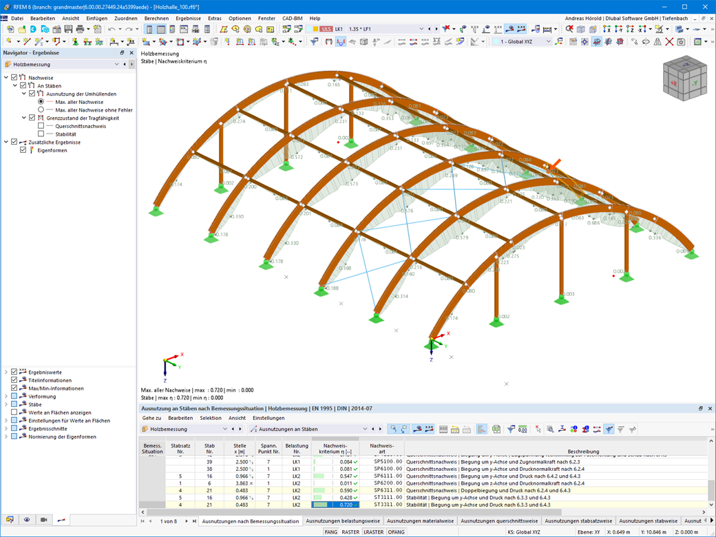 Visualisierte Bemessungsergebnisse