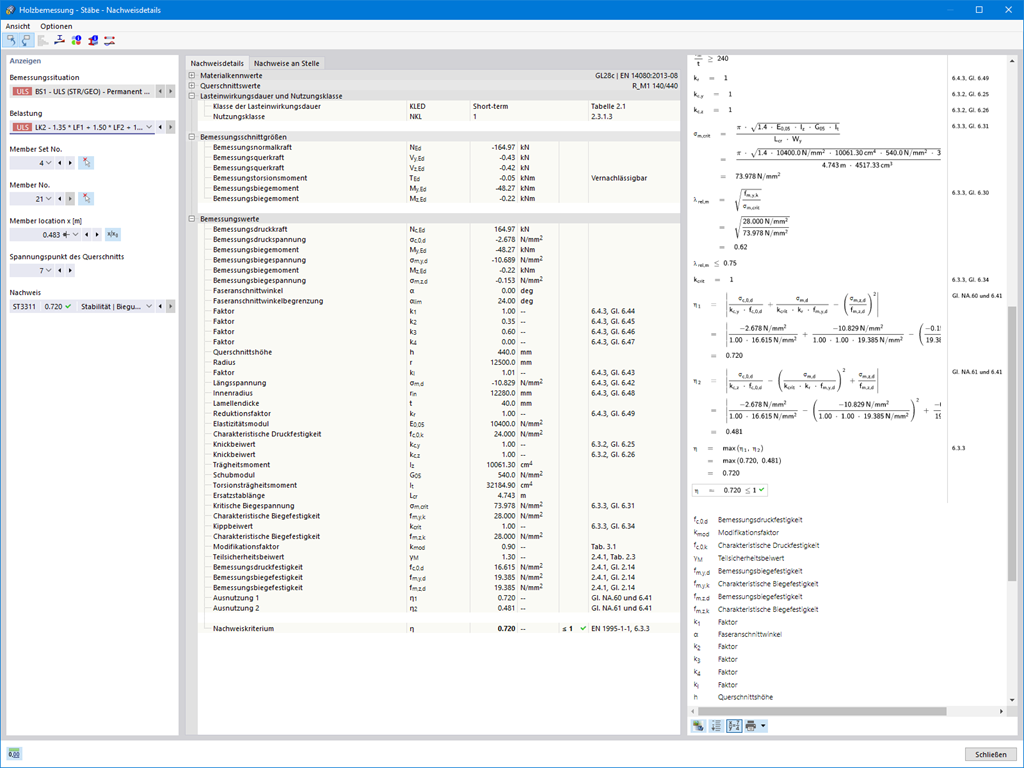 Stäbe - Nachweisdetails