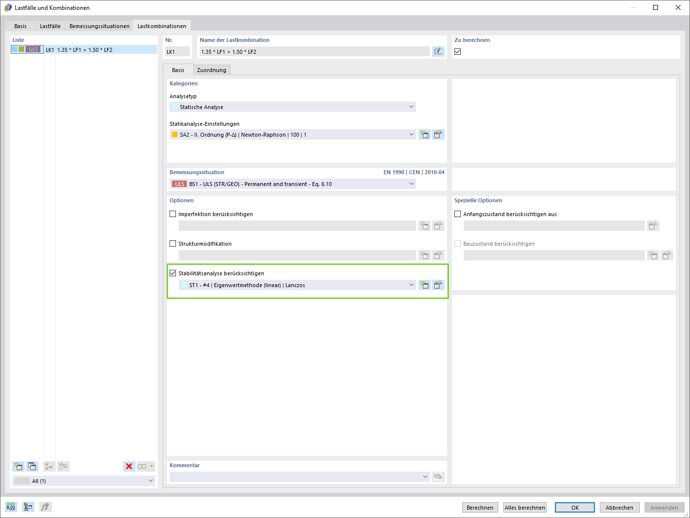 Stabilitätsanalyse berücksichtigen