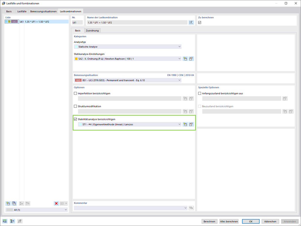 Stabilitätsanalyse berücksichtigen