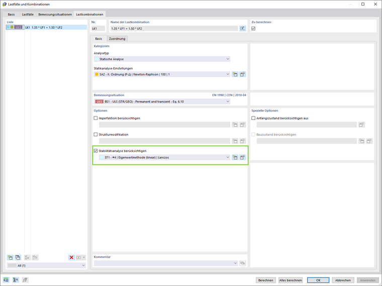 Stabilitätsanalyse berücksichtigen