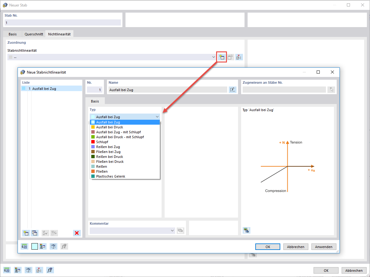 FAQ 005060 | Kann man zum Beispiel einen Stab definieren, der alle Schnittgrößen aufnehmen kann, bis auf beispielsweise Drucknormalkräfte?