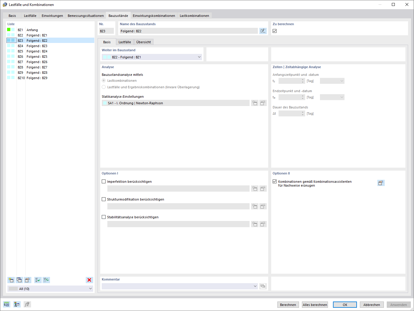 Analyseeinstellungen