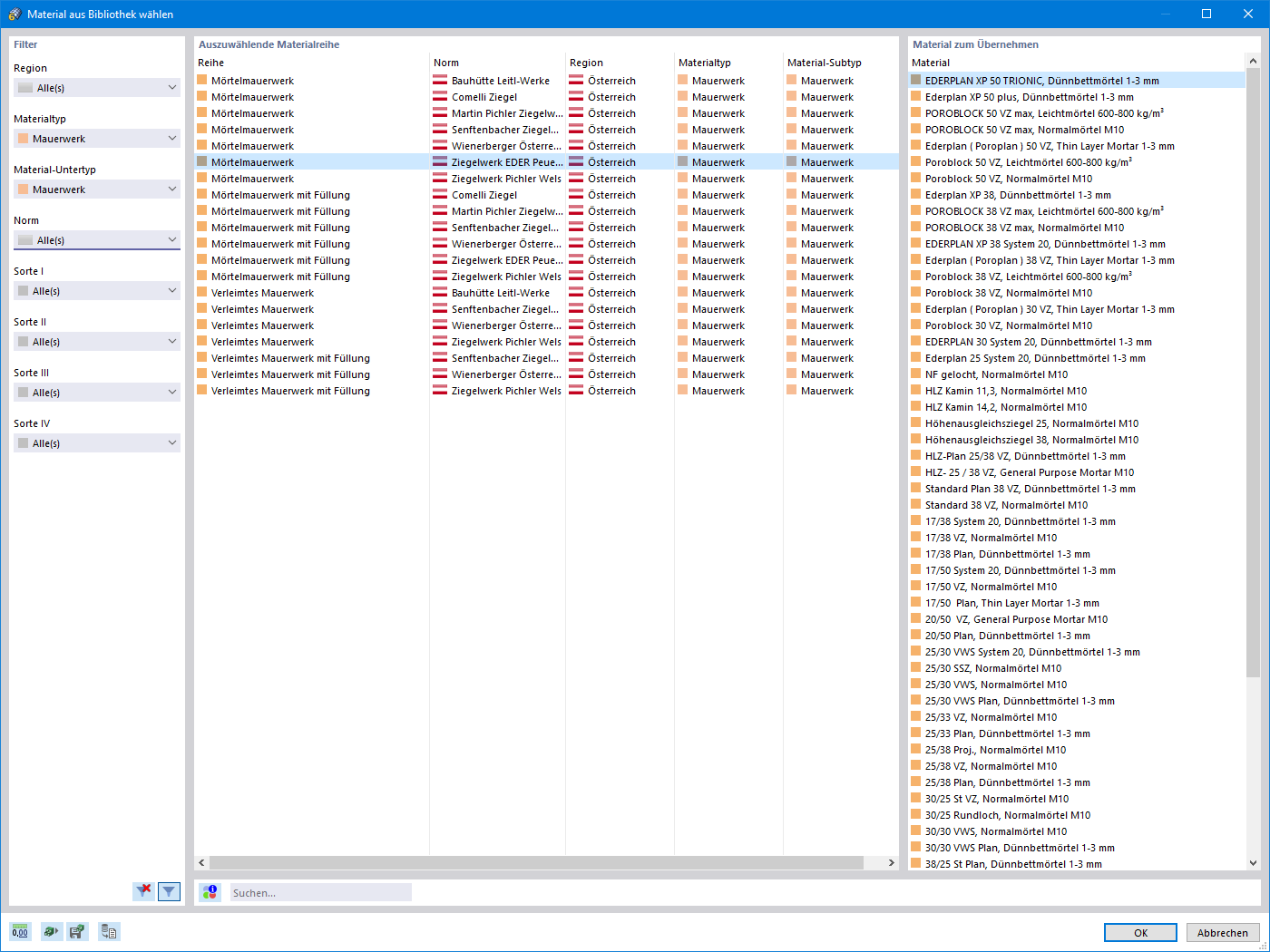 Mauerwerk in der Materialbibliothek