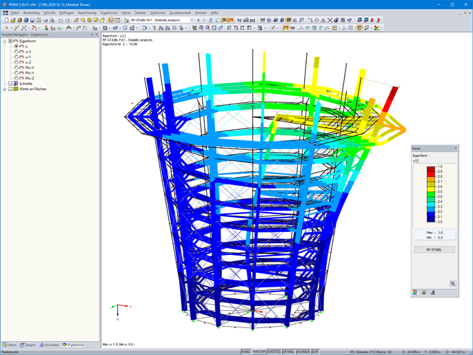 Stabilitätsanalyse des Aussichtsturmes in RFEM (© Aspect Structural Engineers)