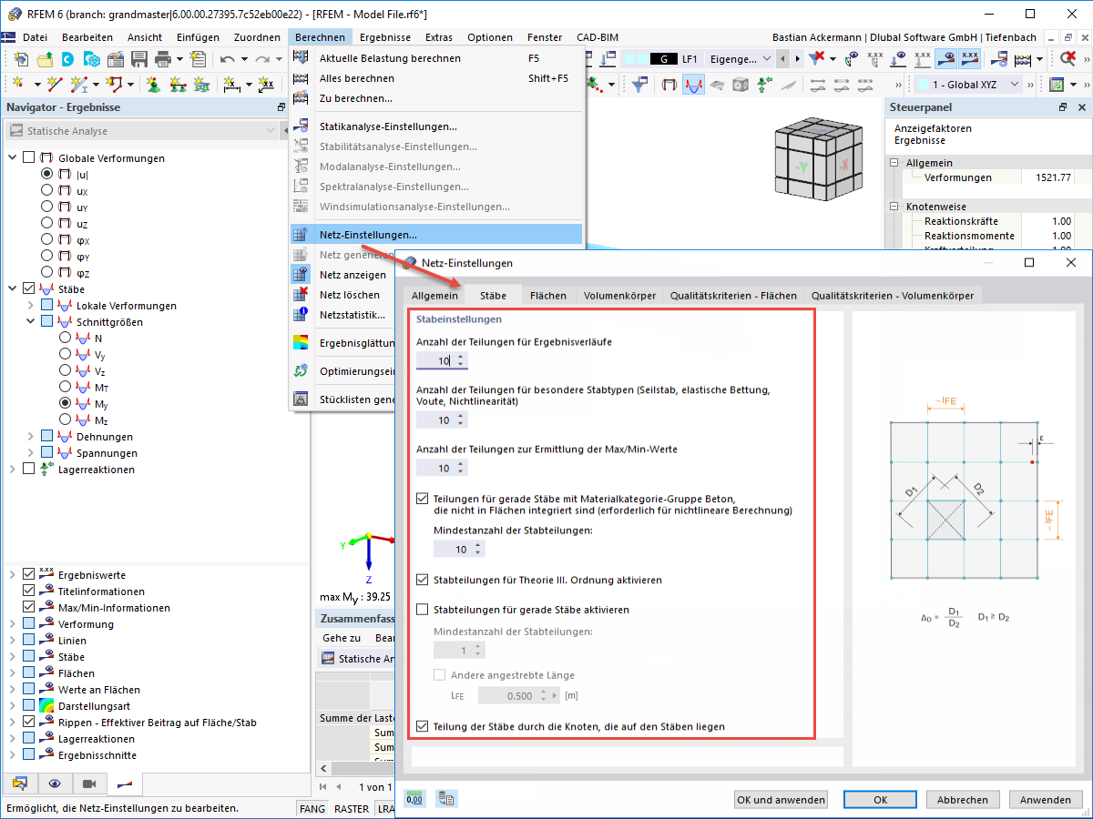 FAQ 005068 | Wo kann die Anzahl der Stabteilungen, beispielsweise für Ergebnisverläufe, eingestellt werden?