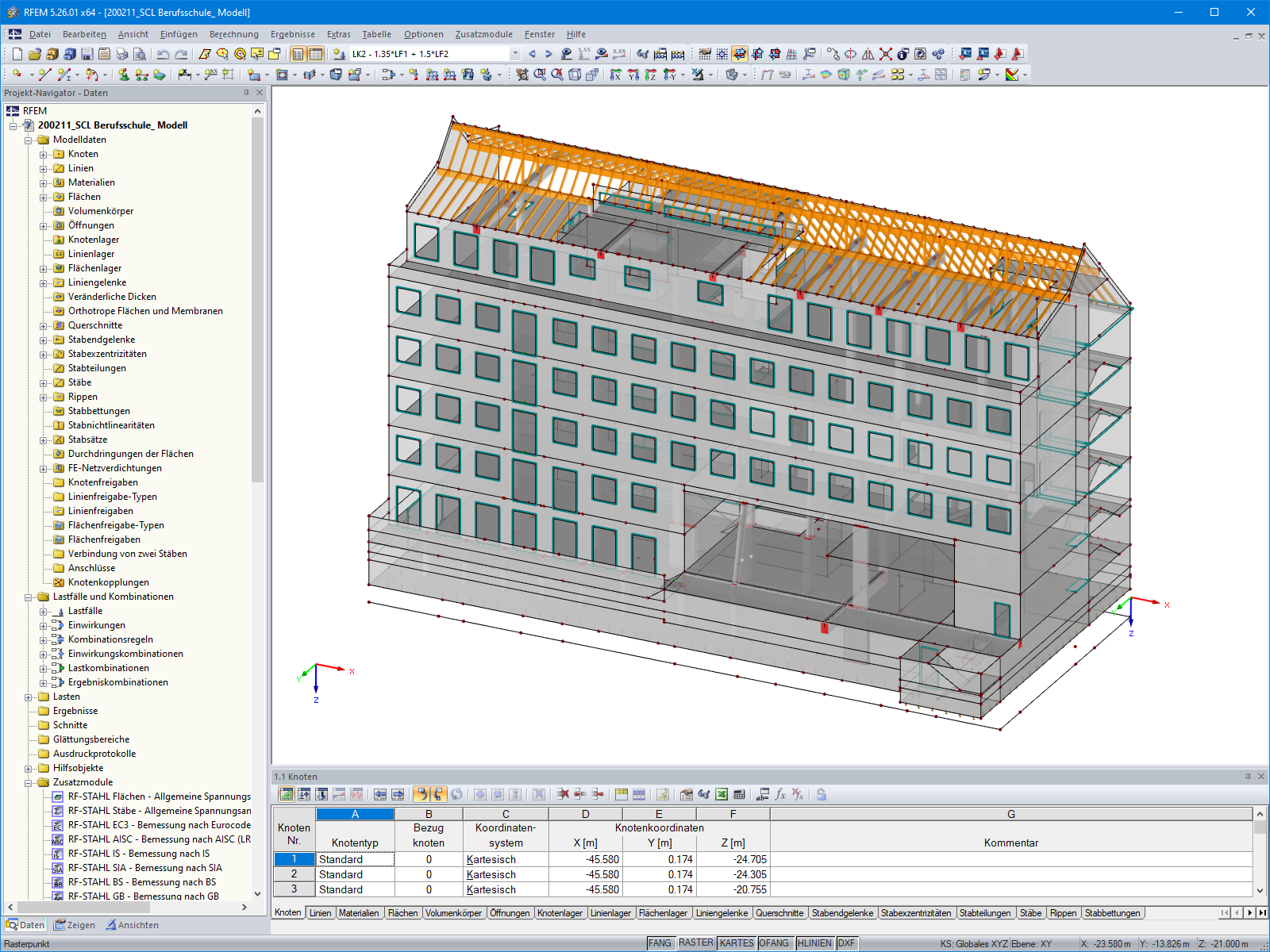 3D-Modell der Berufsschule in RFEM (© Eggers Tragwerksplanung GmbH)