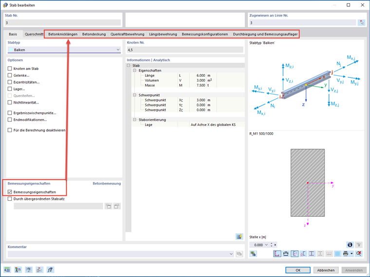 FAQ 005077 | Wo kann ich verschiedene Eigenschaften zur Bemessung (zum Beispiel Knicklängen) vorgeben?