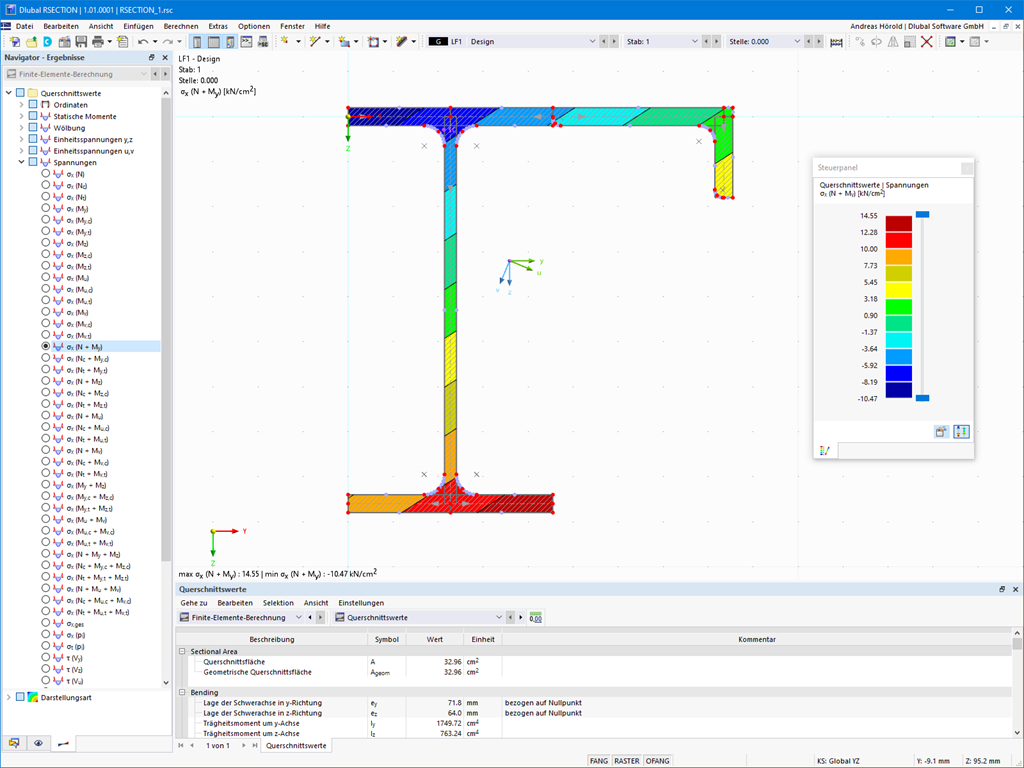 Grafische Ausgabe der Spannungskomponenten