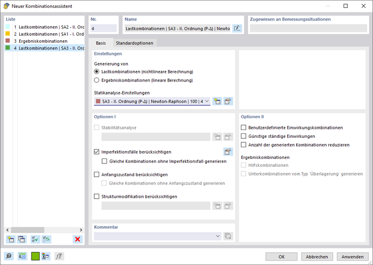 Dialog 'Neuer Kombinationsassistent'