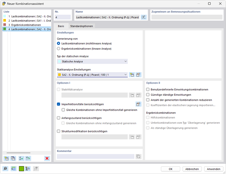 Dialog 'Neuer Kombinationsassistent'