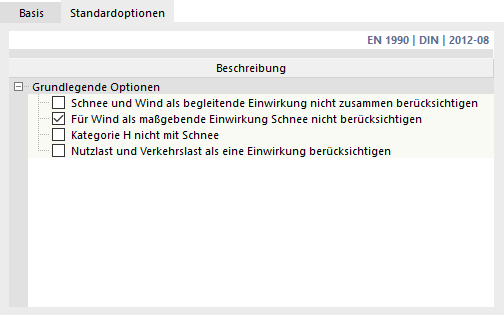 Standardoptionen festlegen