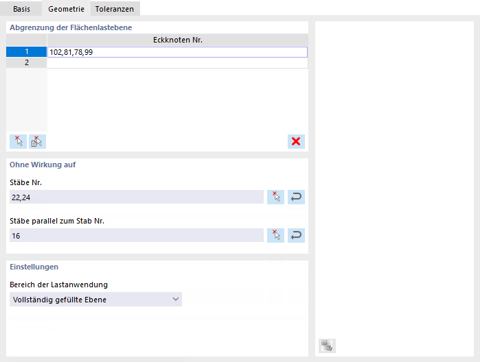 Geometrie der Flächenlastebene festlegen