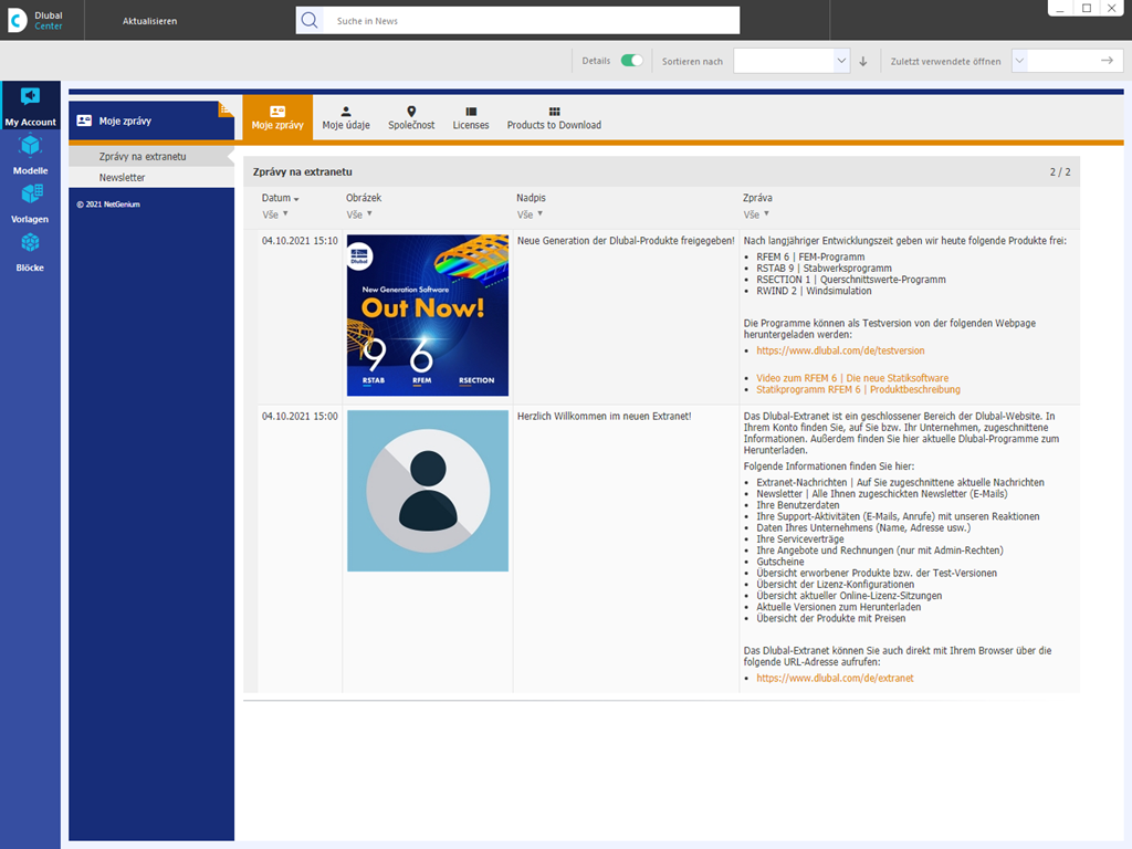 "Mein Konto" im Dlubal Center