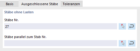 Stäbe ohne Lasten festlegen