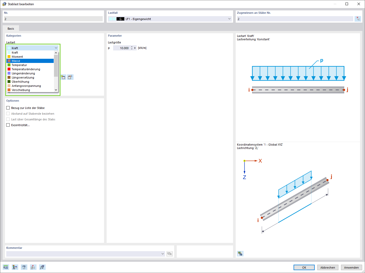 Lastart Masselast im Lastkatalog