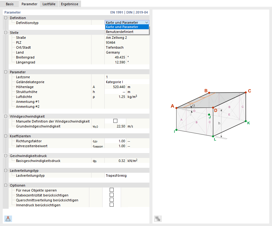 Windlastparameter festlegen