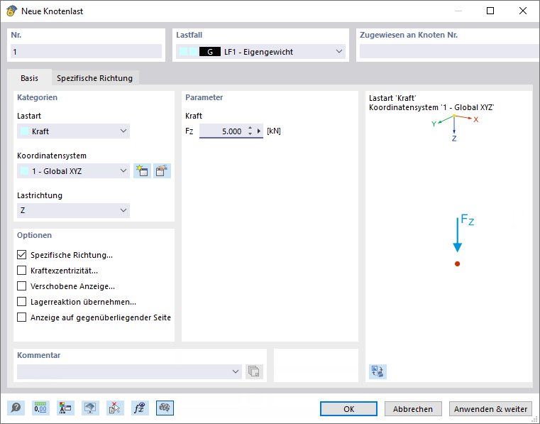 Dialog 'Neue Knotenlast'