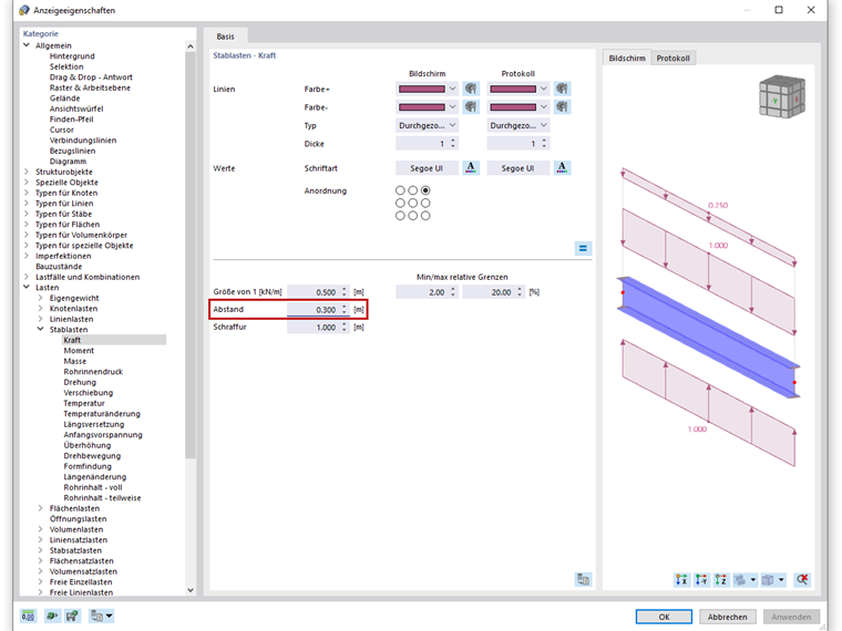FAQ 005086 | Wie lässt sich in der Grafik der Abstand einer Last zu einem Objekt ändern?