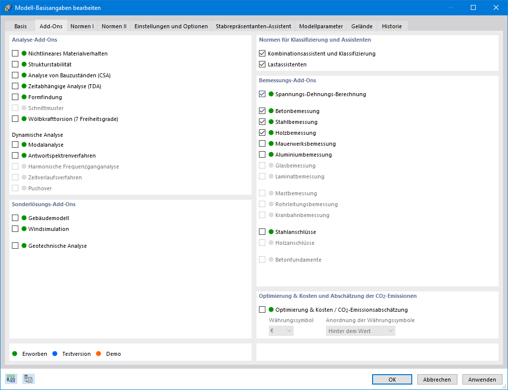 Globale Steuerung der Add-Ons