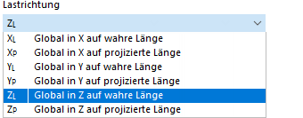 Lastrichtung einer global wirkenden Last auswählen