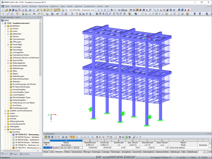 Modellierung der Stahlkonstruktion in RFEM