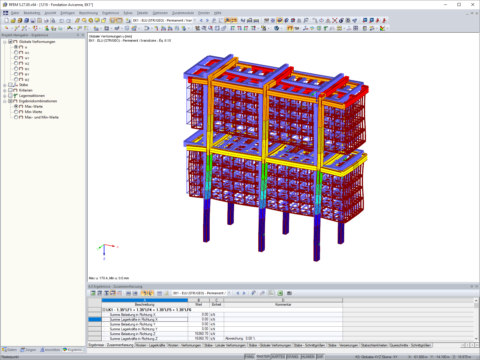 Darstellung der Verformungen der Fondation Avicenne in RFEM