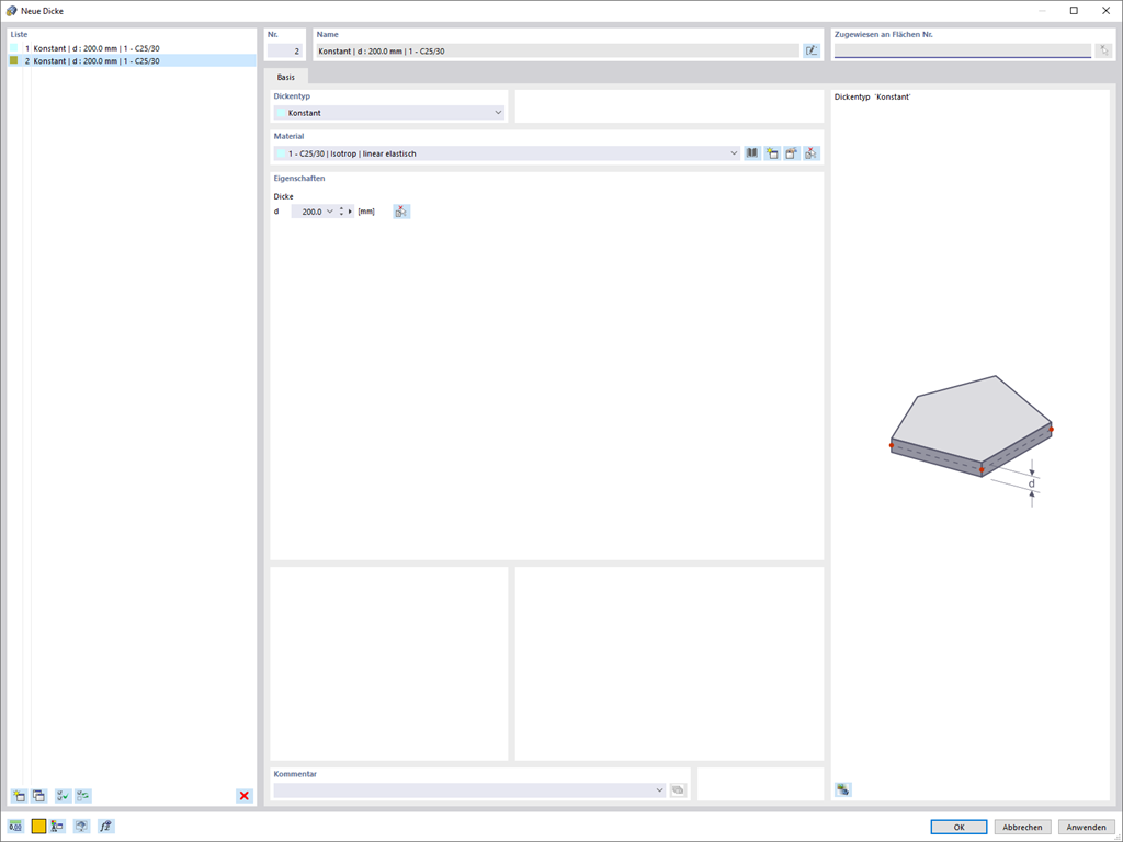 Neues Dicken-Objekt zur Beschreibung der Dicke einer Fläche
