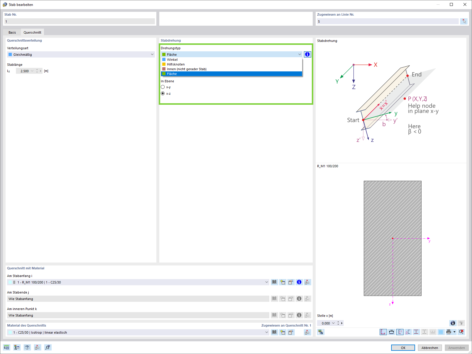 Stabdrehung in Richtung von lokalen Flächenachsen
