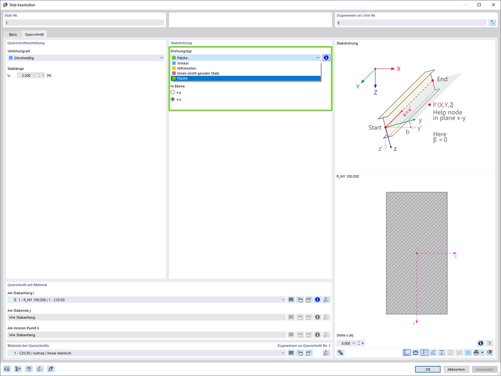 Stabdrehung in Richtung von lokalen Flächenachsen