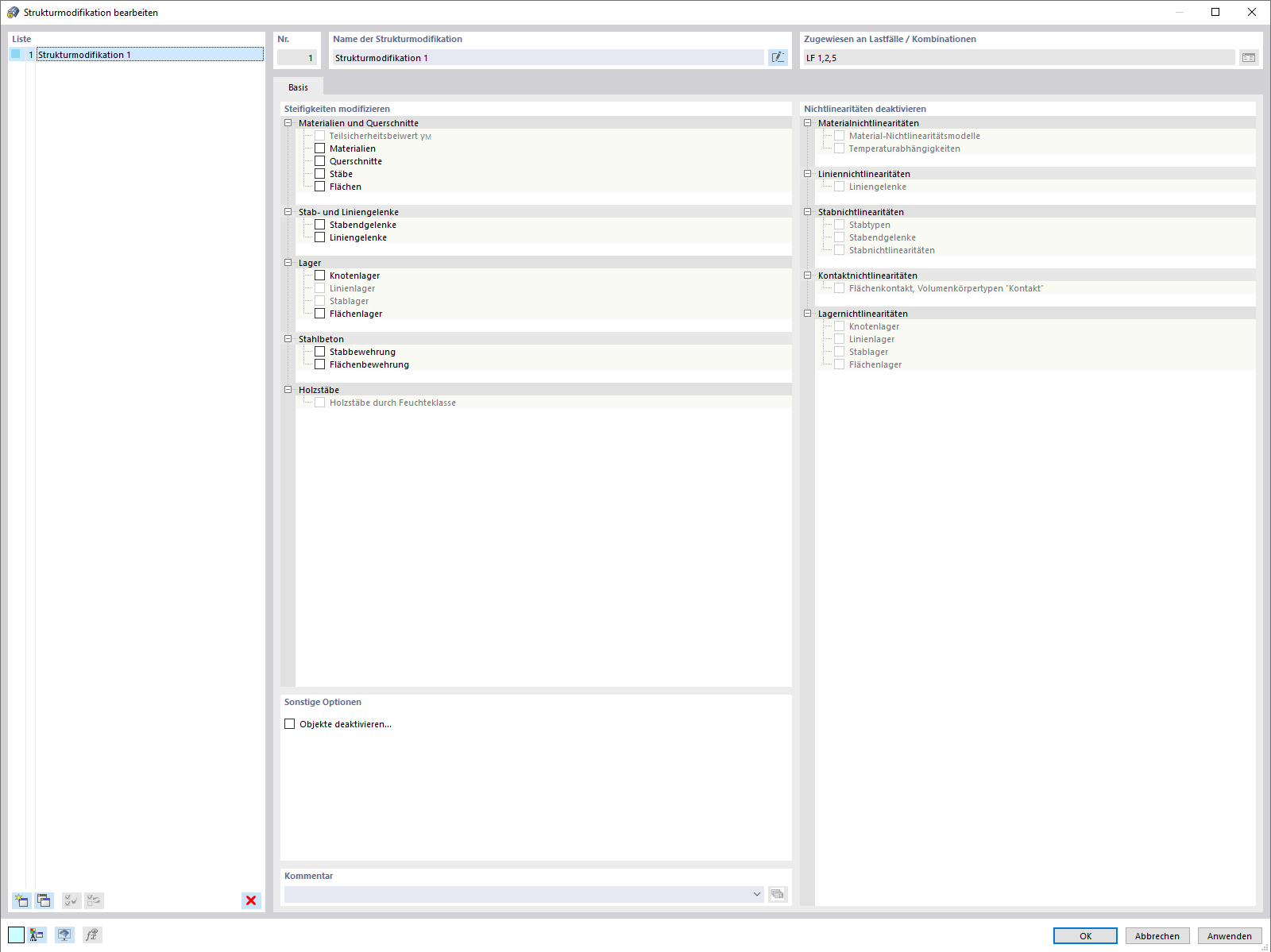 Strukturmodifikation-Dialog