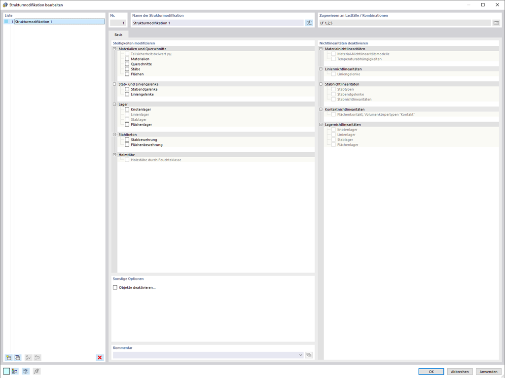 Strukturmodifikation-Dialog