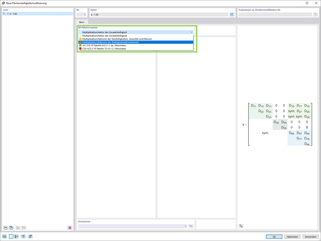 Flächensteifigkeitsmodifikation