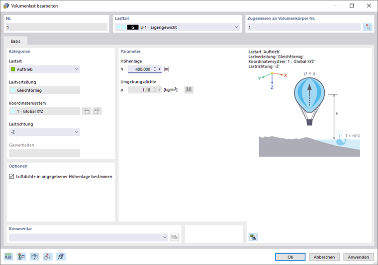 Luftdichte in angegebener Höhenlage bestimmen