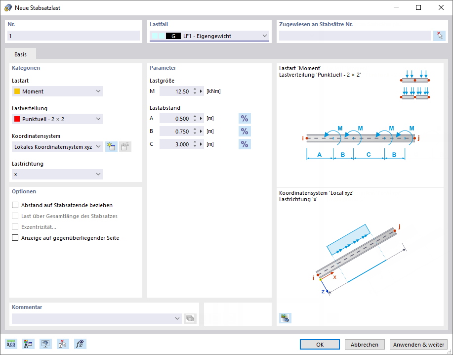 Dialog 'Neue Stabsatzlast'