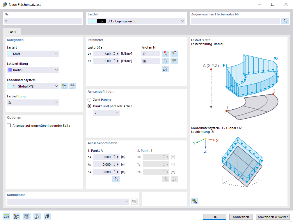 Dialog 'Neue Flächensatzlast'