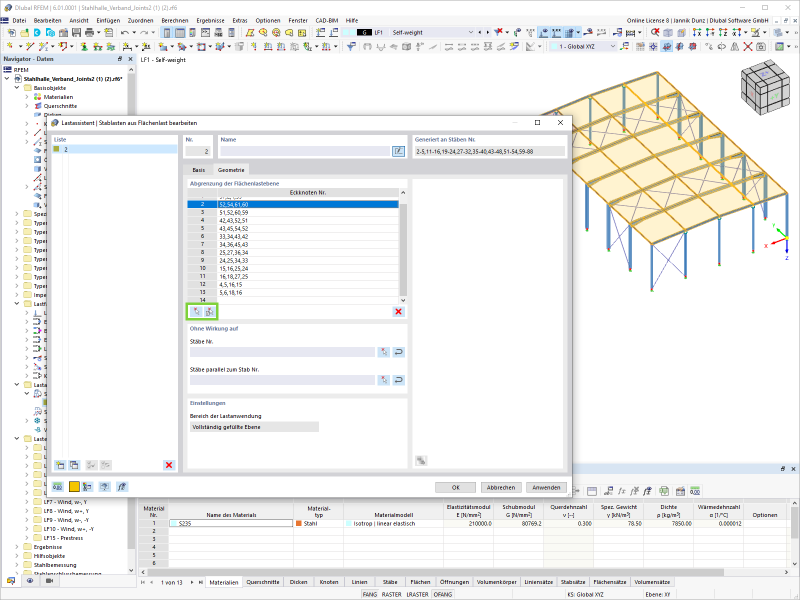 Verallgemeinerter Lastassistent zur Ermittlung von Stablasten aus Flächenlasten